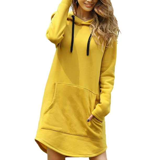 Zantt Womens Long Sleeve Lace Up Loose Solid Sweatshirt Dress Pullover Top 